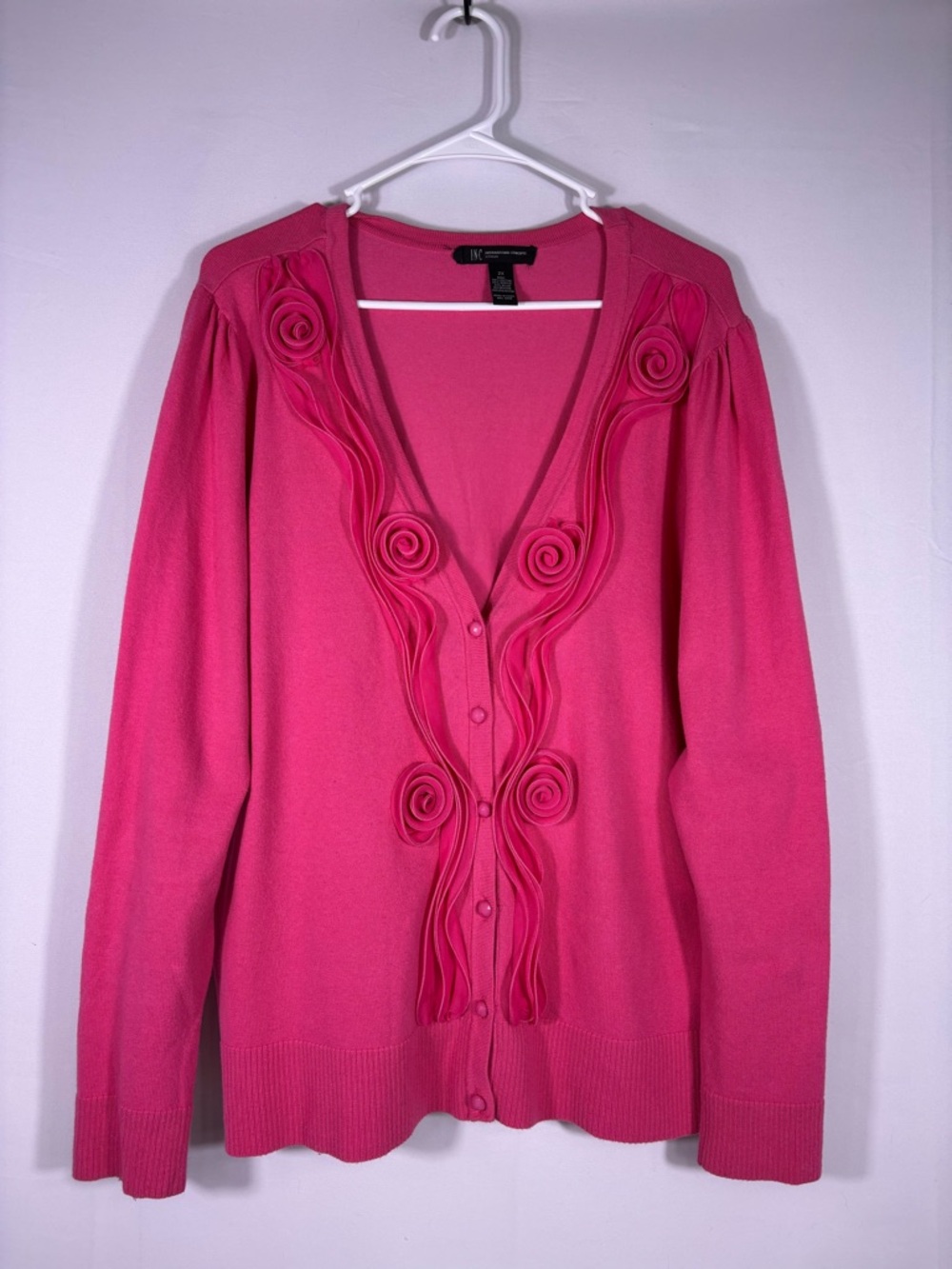 INC International Concepts Hot Pink Rose-Trim V-Neck Cardigan Size 2X